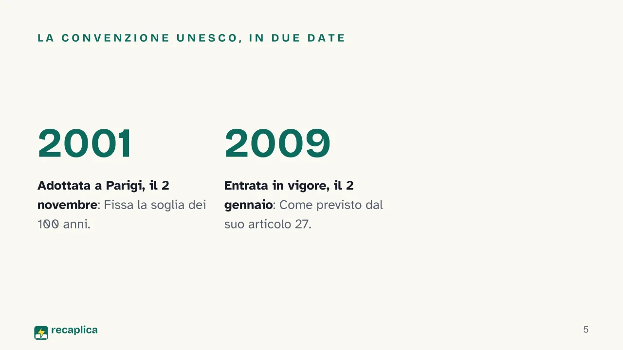 Slide 5 della presentazione su Relitto: La Convenzione UNESCO, in due date