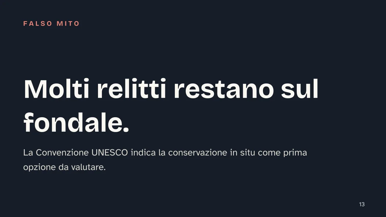 Slide 13 della presentazione su Relitto: Molti relitti restano sul fondale.