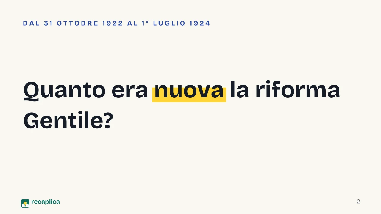 Slide 2 della presentazione su Riforma Gentile del 1923: Quanto era nuova la riforma Gentile?