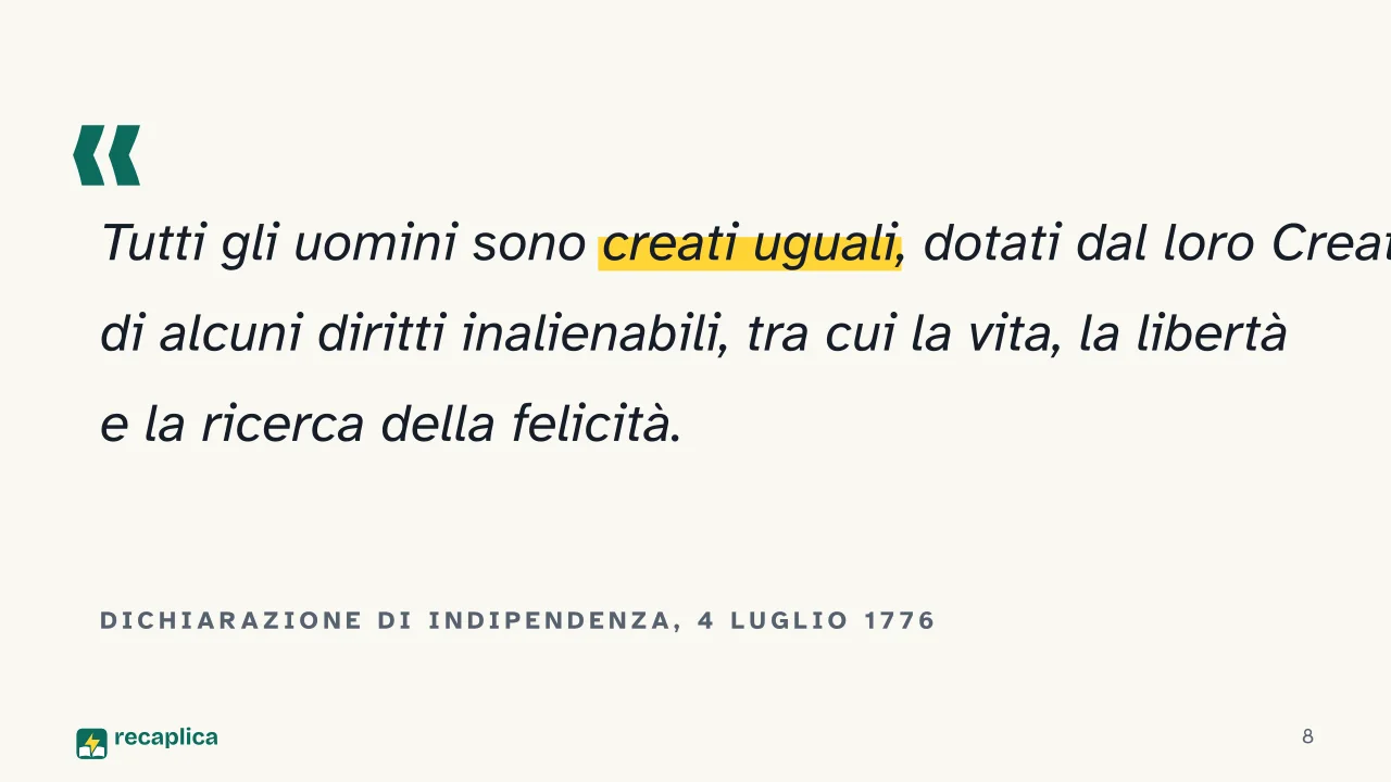 Slide 8 della presentazione su Rivoluzione americana: Dichiarazione di Indipendenza, 4 luglio 1776