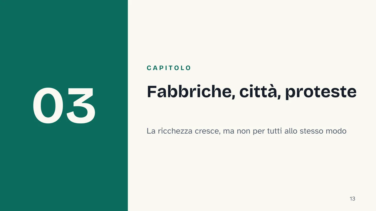 Slide 13 della presentazione su Rivoluzione industriale: Capitolo 03: Fabbriche, città, proteste