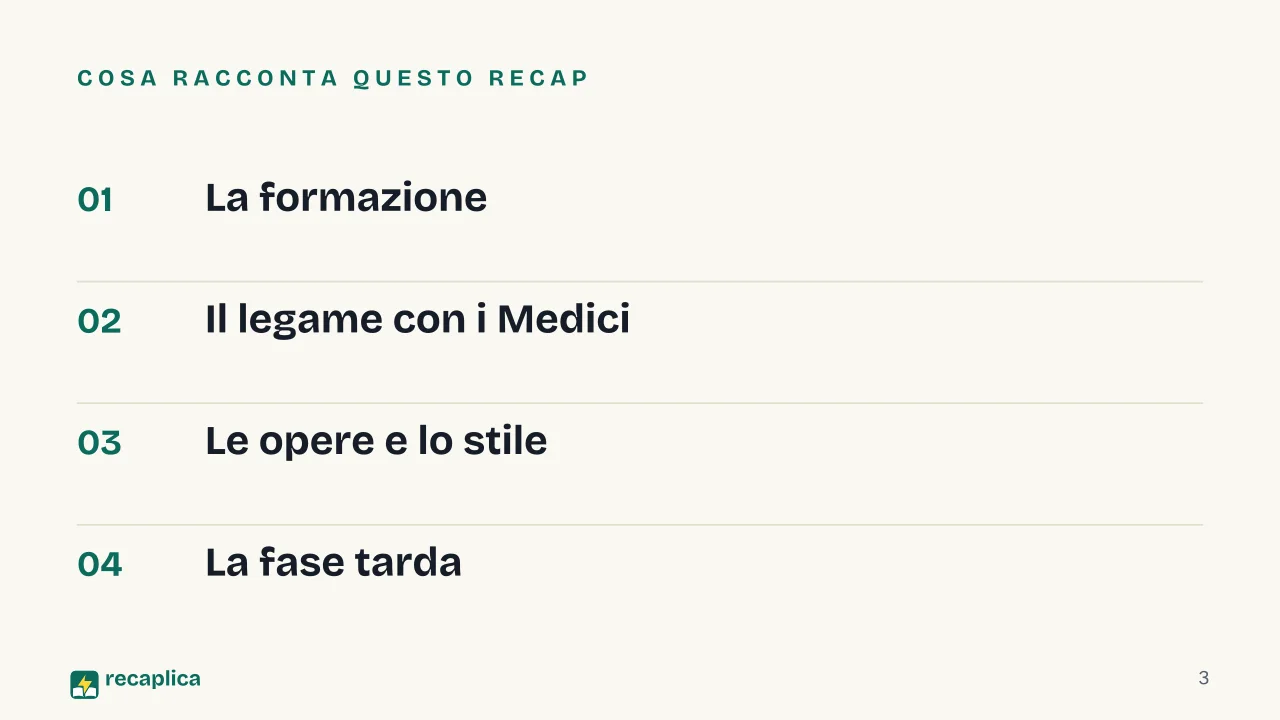 Slide 3 della presentazione su Botticelli: Cosa racconta questo Recap
