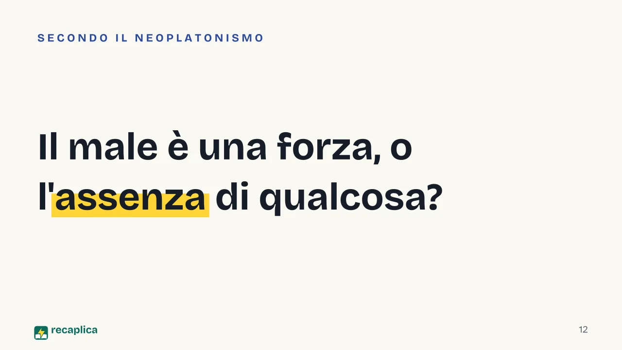 Slide 12 della presentazione su Sant'Agostino: Il male è una forza, o l'assenza di qualcosa?