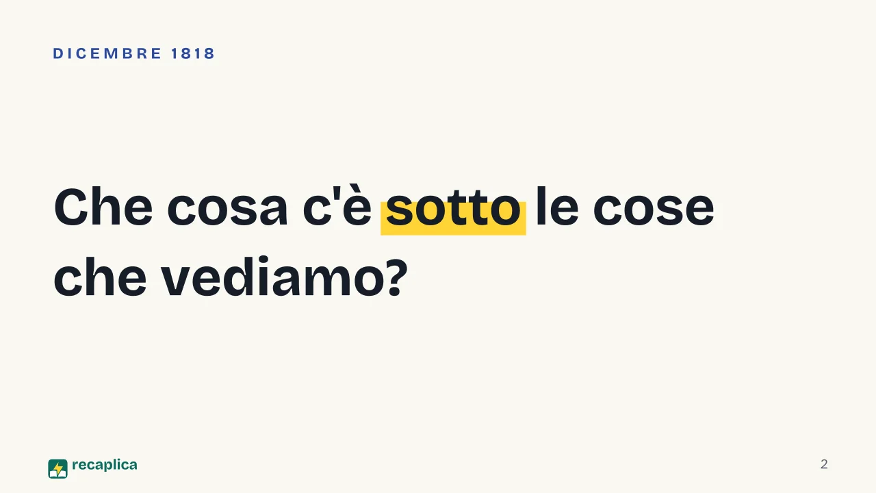 Slide 2 della presentazione su Schopenhauer: Che cosa c'è sotto le cose che vediamo?