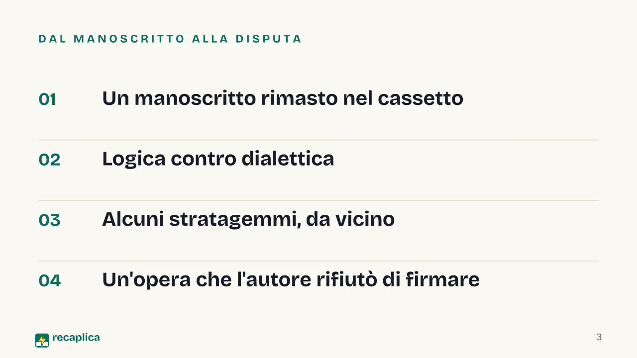 Slide 3 della presentazione su L'arte di ottenere ragione: Dal manoscritto alla disputa