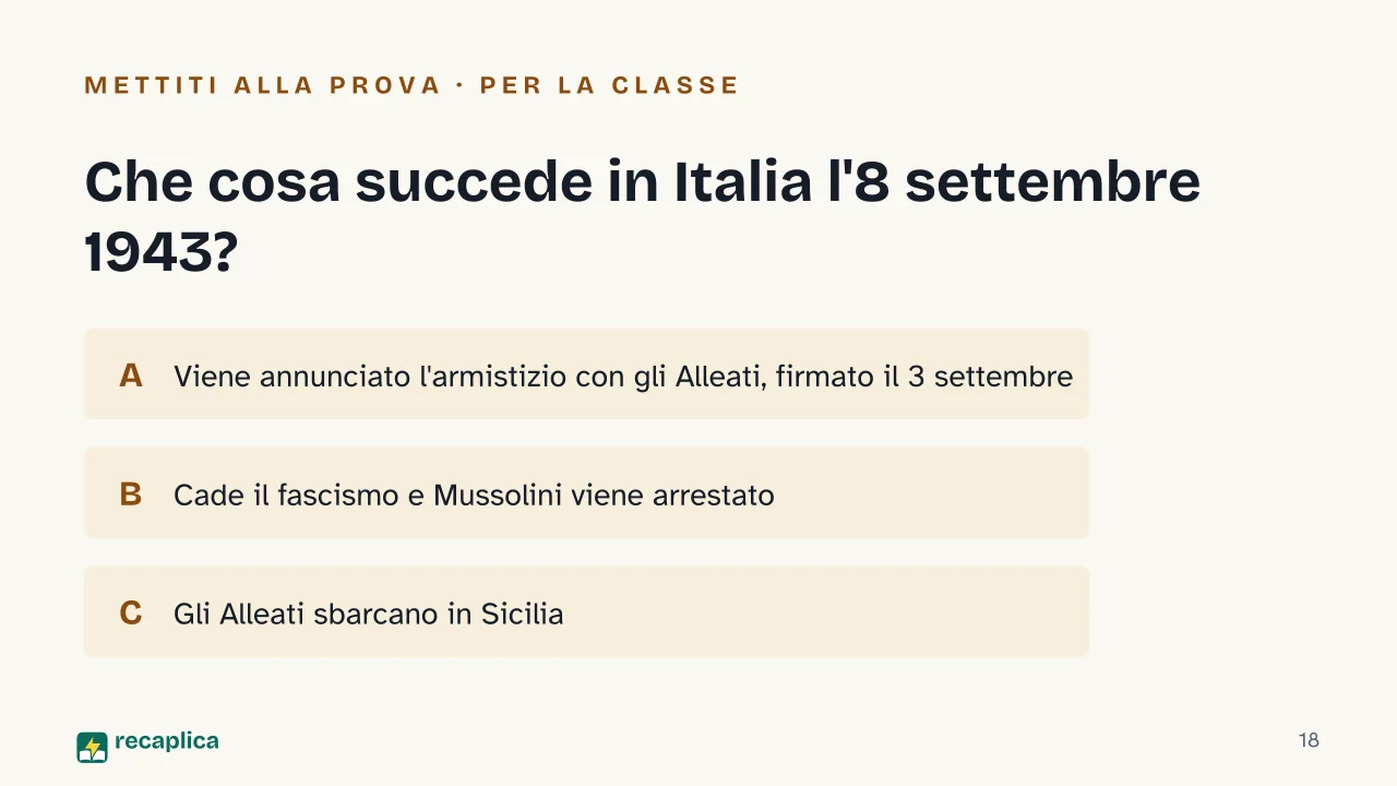Slide 18 della presentazione su Seconda guerra mondiale: Che cosa succede in Italia l'8 settembre 1943?
