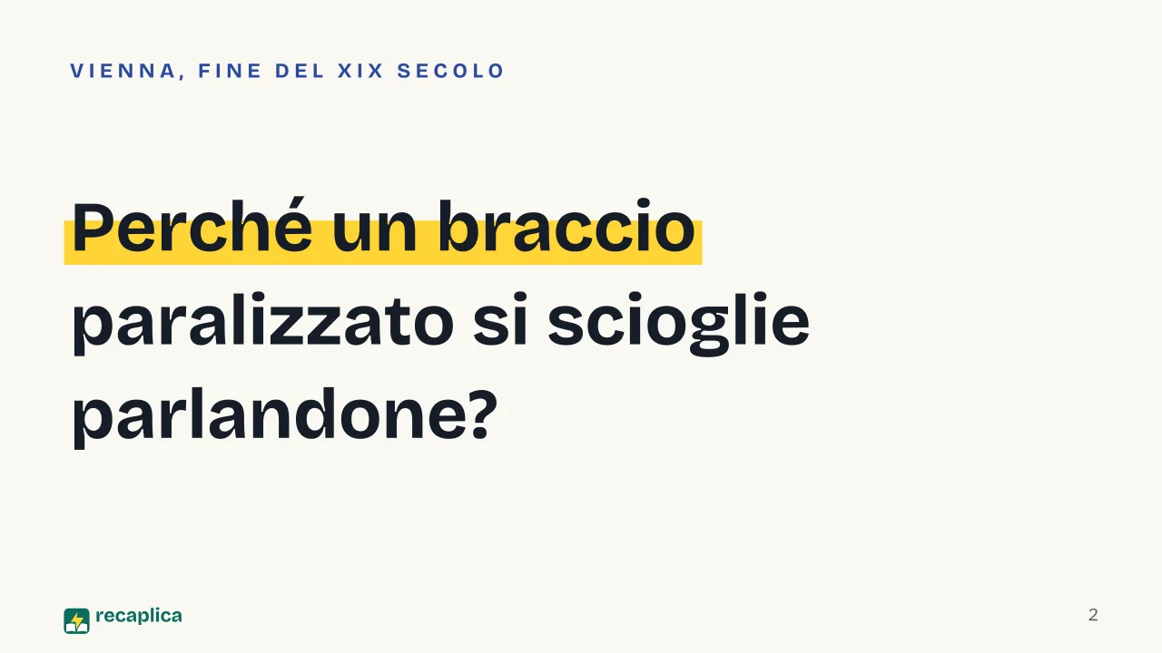 Slide 2 della presentazione su Sigmund Freud e la nascita della psicanalisi: Perché un braccio paralizzato si scioglie parlandone?