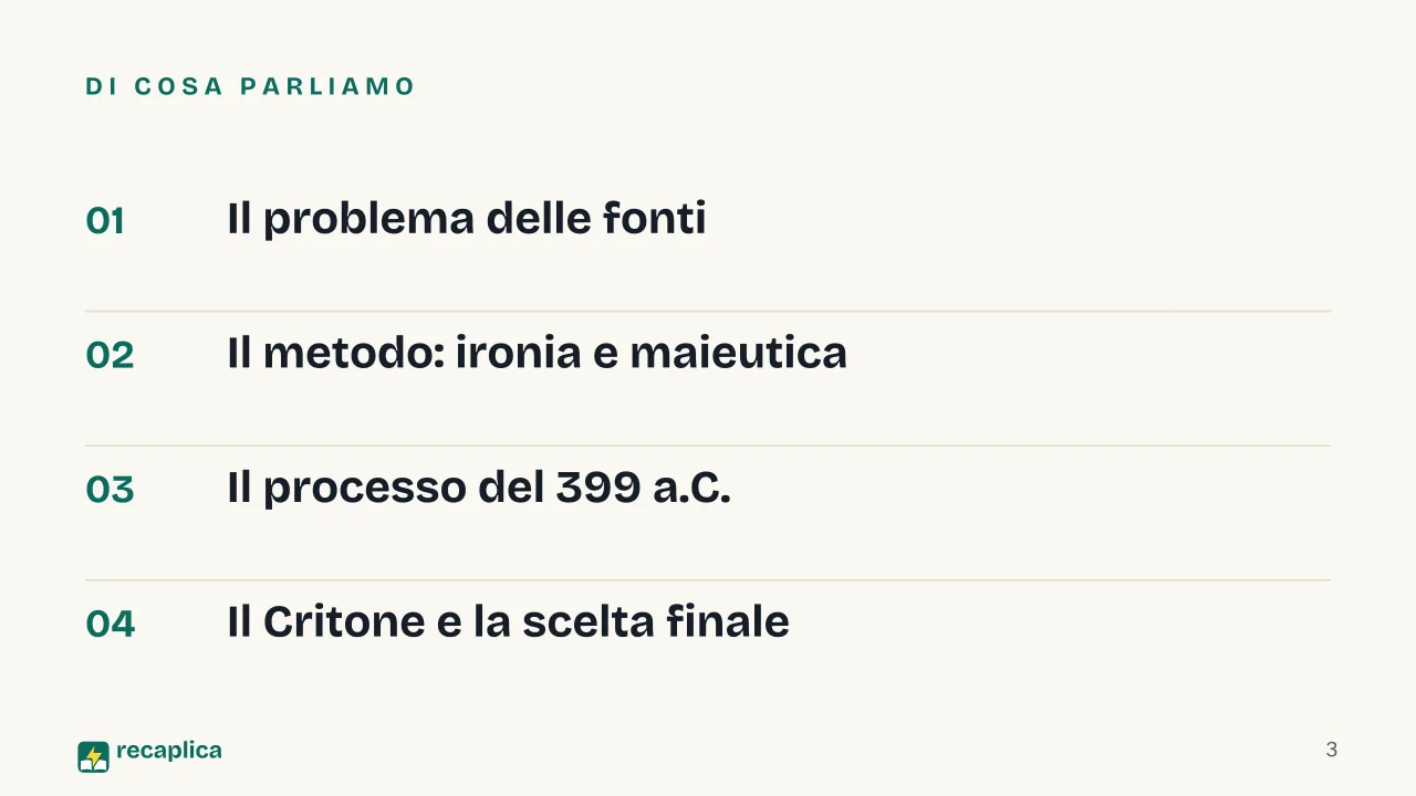 Slide 3 della presentazione su Socrate: Di cosa parliamo