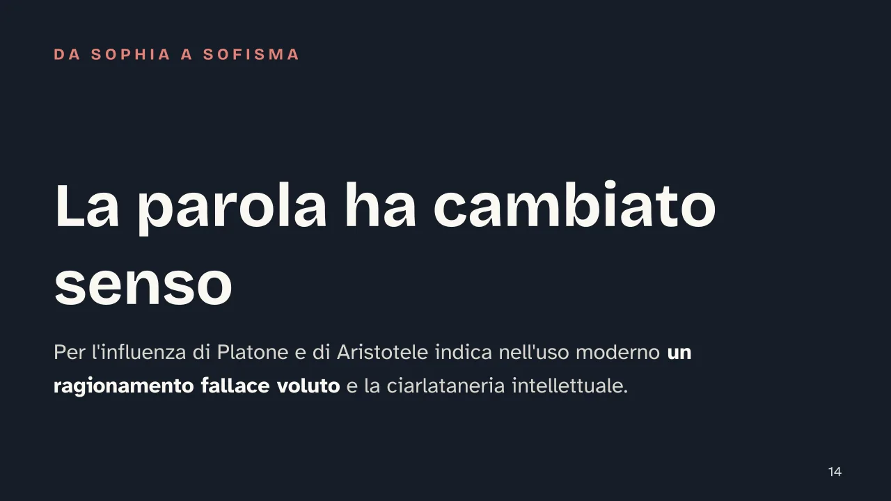Slide 14 della presentazione su Sofisti: La parola ha cambiato senso