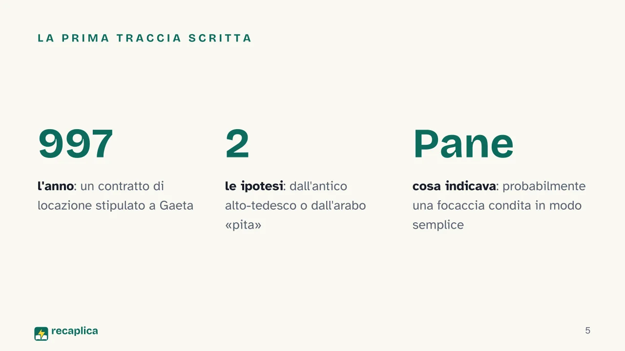 Slide 5 della presentazione su Storia della pizza: La prima traccia scritta