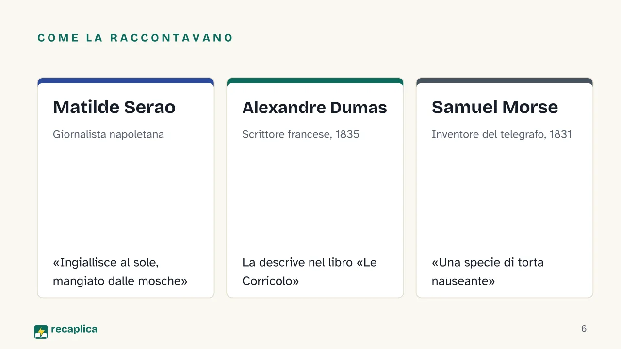 Slide 6 della presentazione su Storia della pizza: Come la raccontavano: Matilde Serao, Alexandre Dumas, Samuel Morse