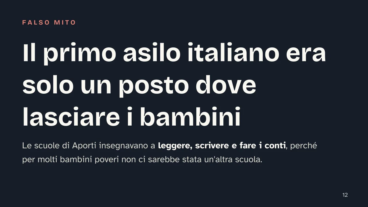 Slide 12 della presentazione su Asilo infantile: Il primo asilo italiano era solo un posto dove lasciare i bambini