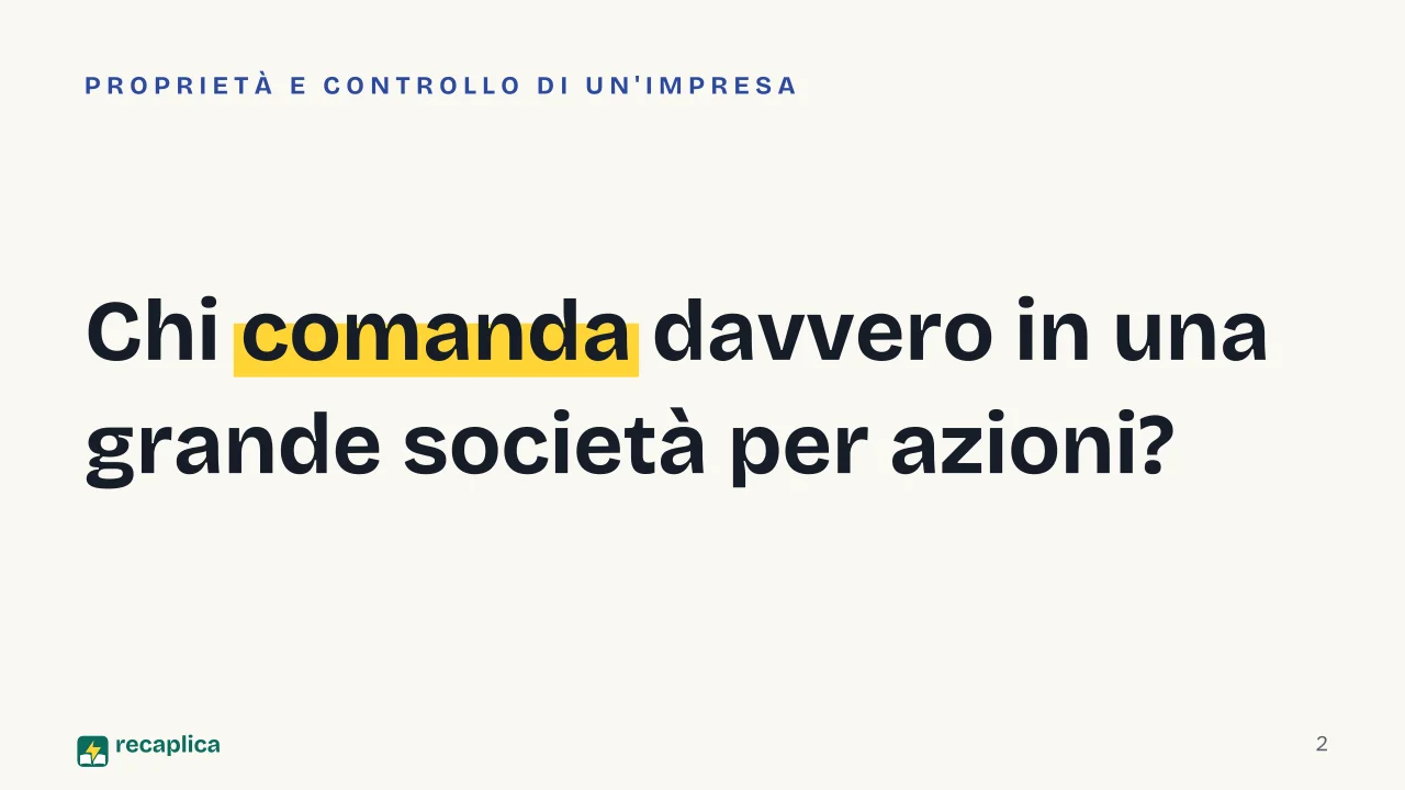 Slide 2 della presentazione su Teoria del conflitto in sociologia: Chi comanda davvero in una grande società per azioni?