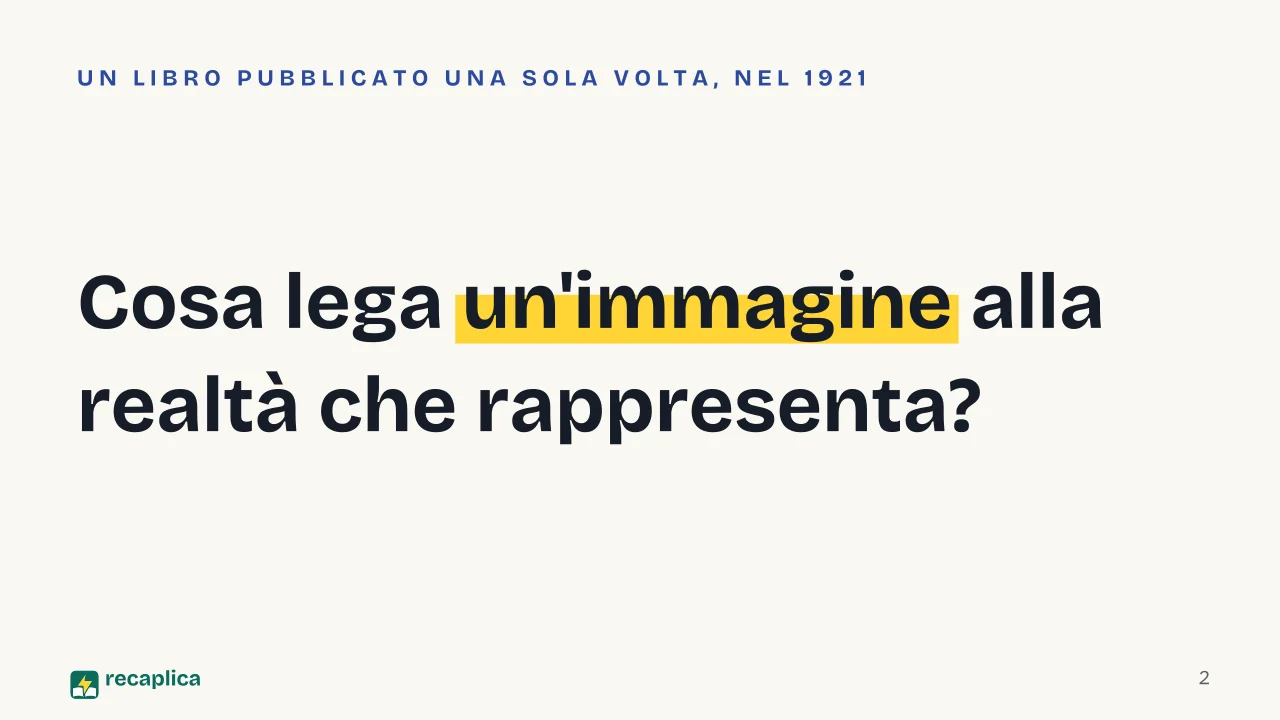 Slide 2 della presentazione su Tractatus Logico-Philosophicus: Cosa lega un'immagine alla realtà che rappresenta?