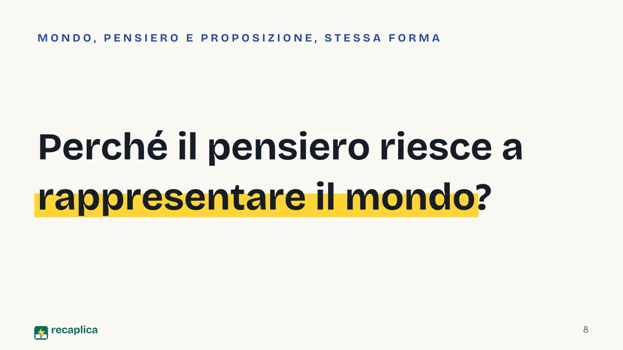 Slide 8 della presentazione su Tractatus Logico-Philosophicus: Perché il pensiero riesce a rappresentare il mondo?