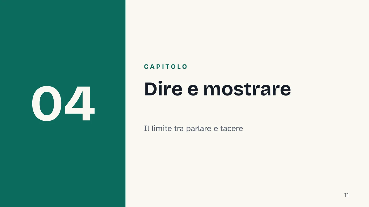 Slide 11 della presentazione su Tractatus Logico-Philosophicus: Capitolo 04: Dire e mostrare