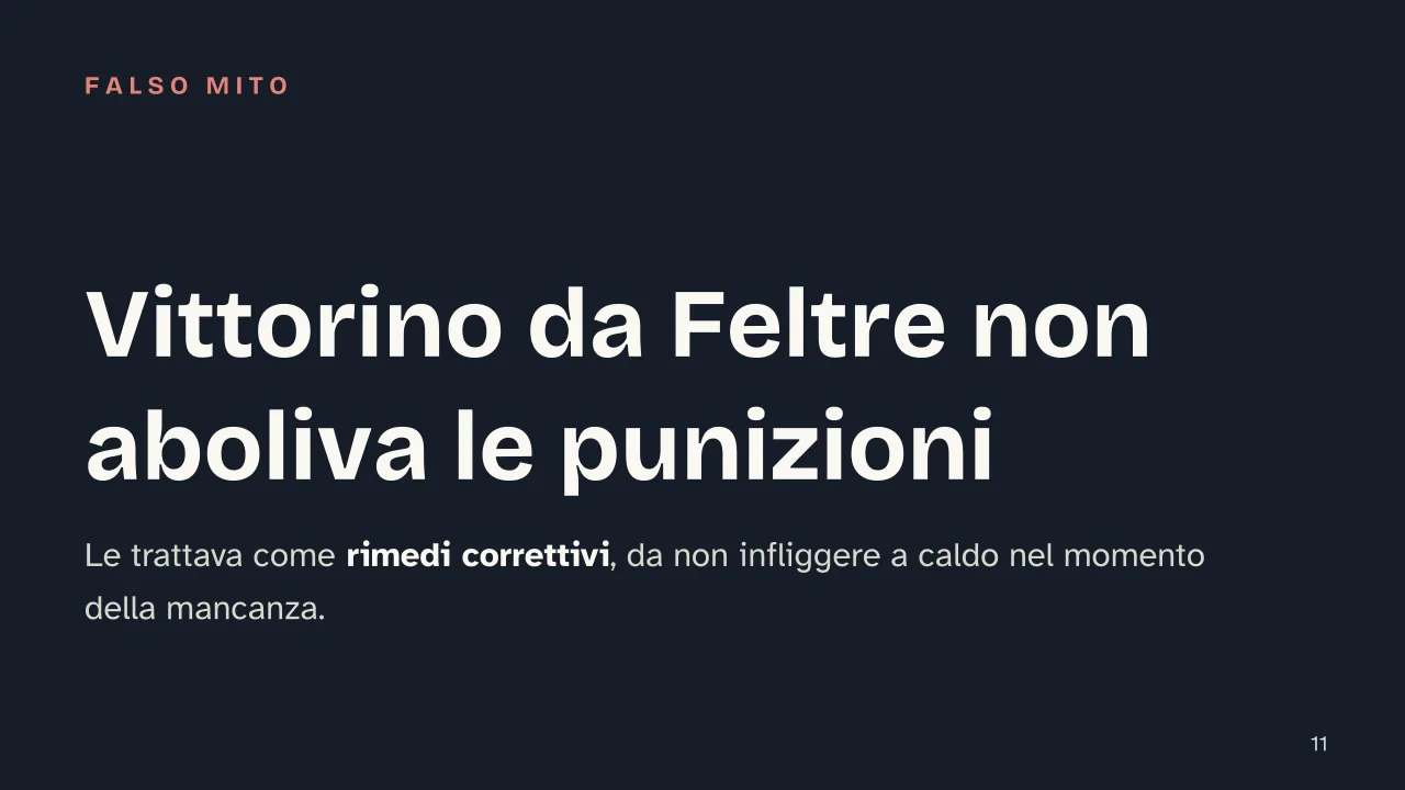 Slide 11 della presentazione su Vittorino da Feltre: Vittorino da Feltre non aboliva le punizioni