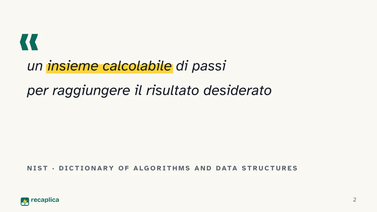 Slide 2 della presentazione su L'algoritmo: NIST · Dictionary of Algorithms and Data Structures