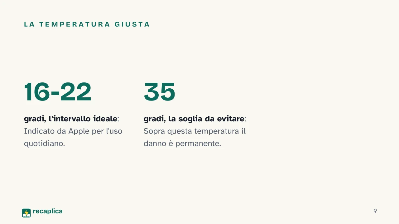 Slide 9 della presentazione su Batteria dello smartphone: La temperatura giusta