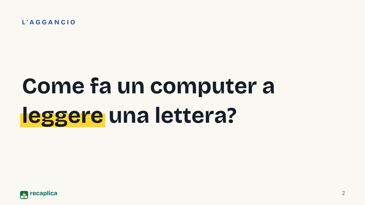 Slide 2 della presentazione su Codice ASCII: Come fa un computer a leggere una lettera?