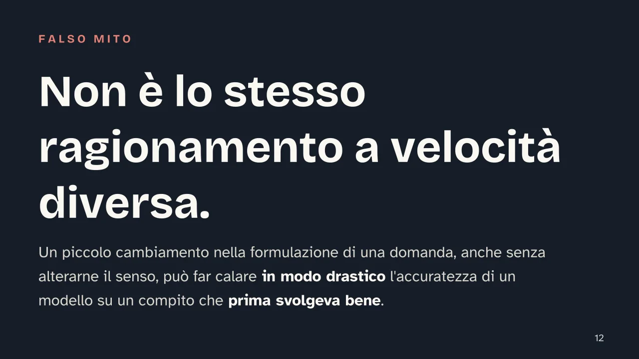 Slide 12 della presentazione su Cognizione umana e intelligenza artificiale: Non è lo stesso ragionamento a velocità diversa.