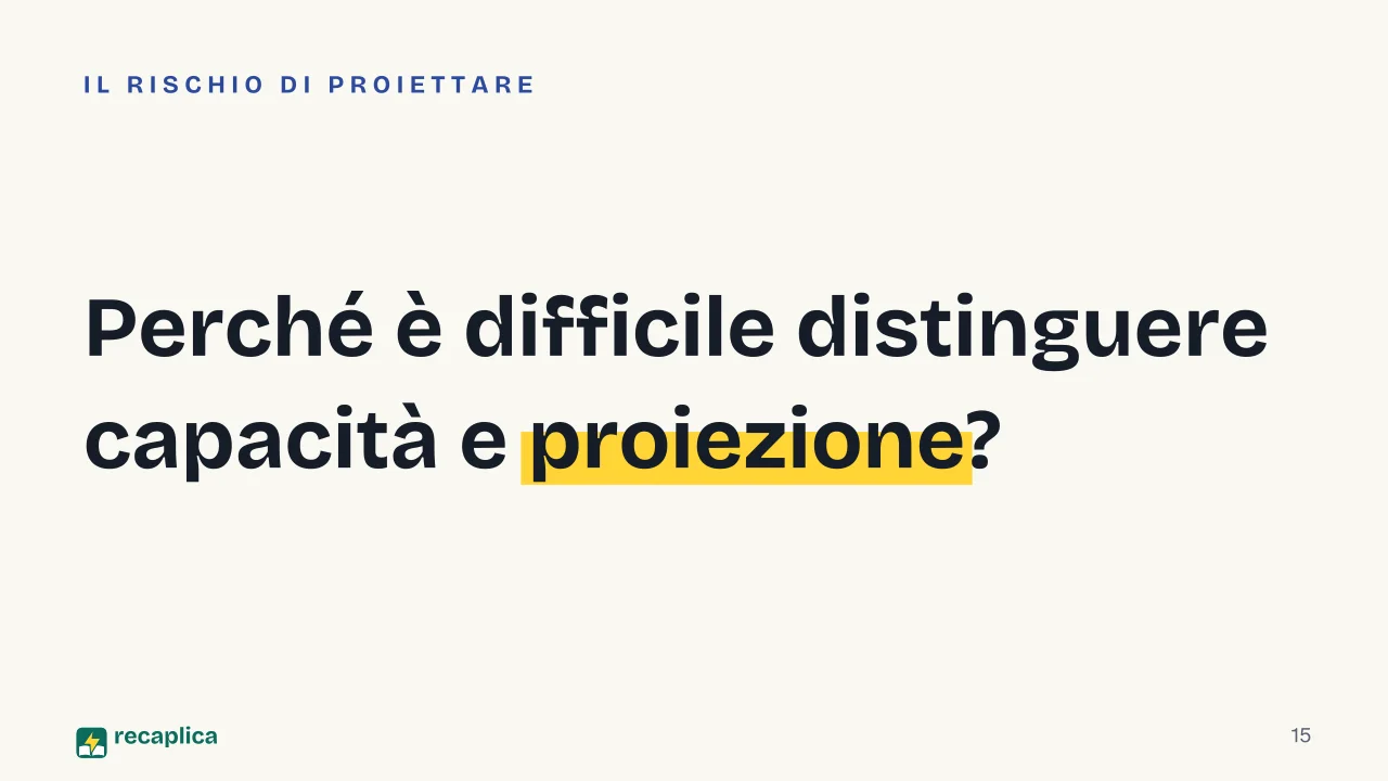 Slide 15 della presentazione su Cognizione umana e intelligenza artificiale: Perché è difficile distinguere capacità e proiezione?