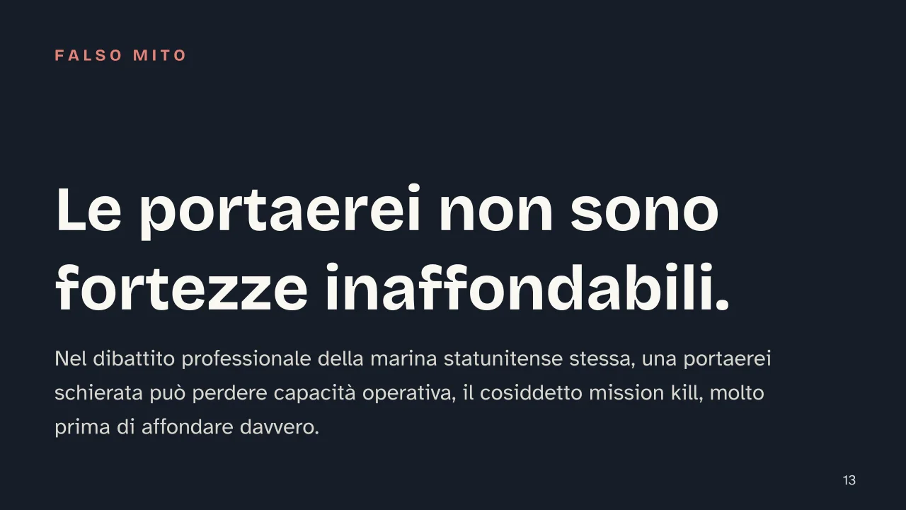 Slide 13 della presentazione su Portaerei: Le portaerei non sono fortezze inaffondabili.