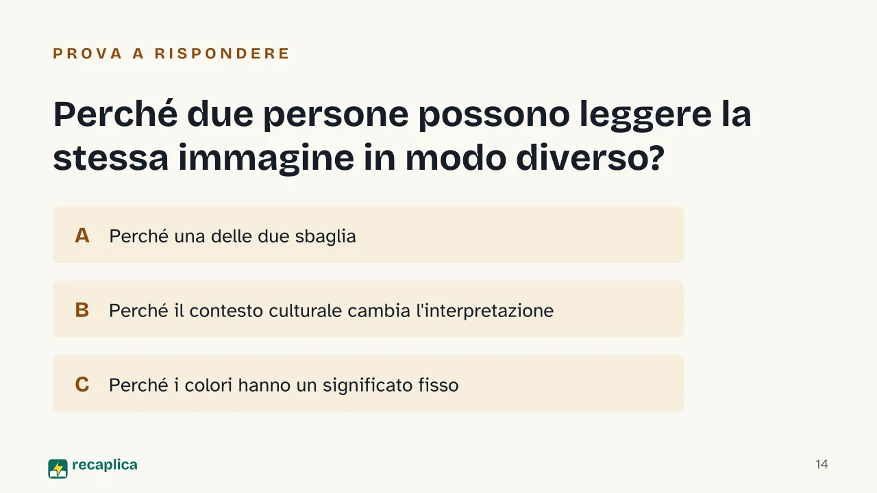 Slide 14 della presentazione su Comunicazione visiva: Perché due persone possono leggere la stessa immagine in modo diverso?