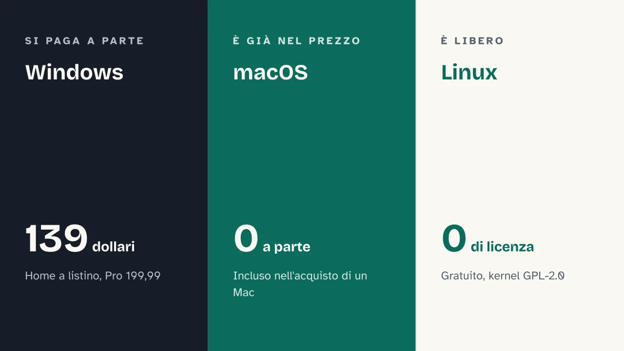 Slide 5 della presentazione su Windows, macOS e Linux a confronto: Windows · macOS · Linux