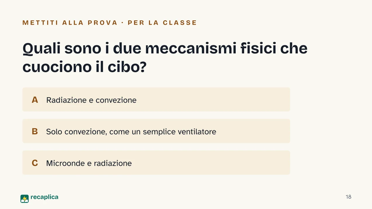 Slide 18 della presentazione su Friggitrice ad aria: Quali sono i due meccanismi fisici che cuociono il cibo?