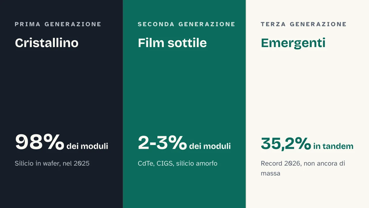 Slide 8 della presentazione su Impianto fotovoltaico: Cristallino · Film sottile · Emergenti