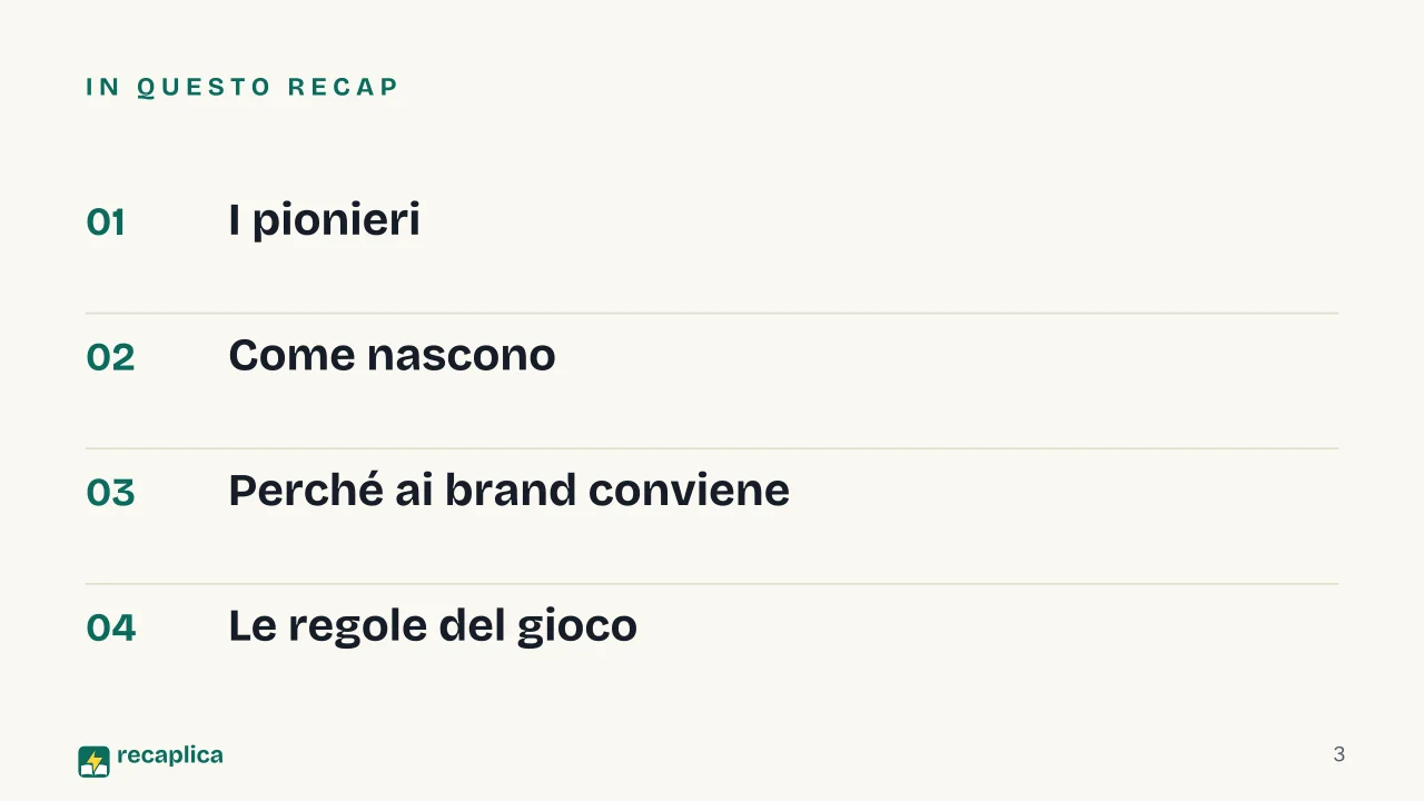 Slide 3 della presentazione su Influencer virtuali: In questo Recap