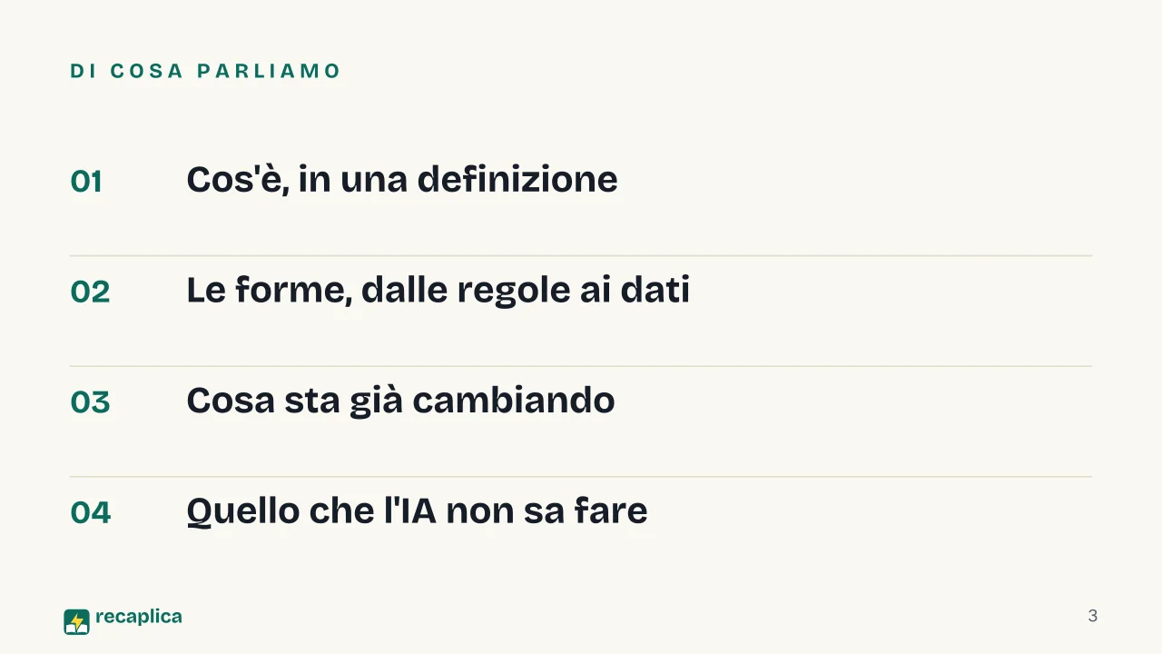 Slide 3 della presentazione su Intelligenza artificiale: Di cosa parliamo