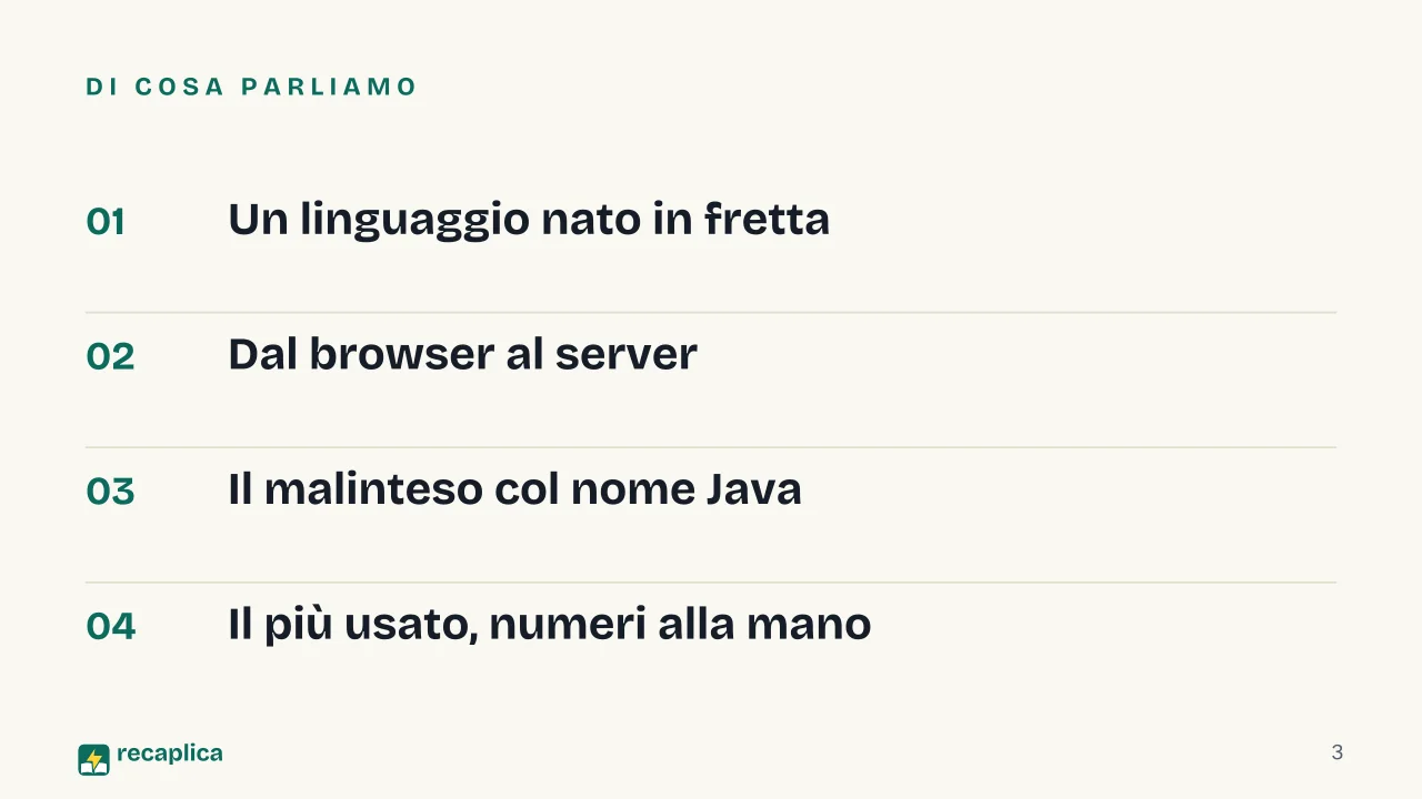 Slide 3 della presentazione su JavaScript: Di cosa parliamo