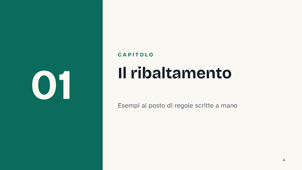 Slide 4 della presentazione su Il machine learning: Capitolo 01: Il ribaltamento