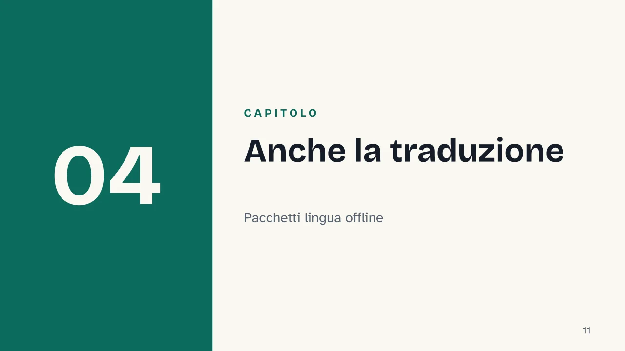 Slide 11 della presentazione su Mappe offline: Capitolo 04: Anche la traduzione