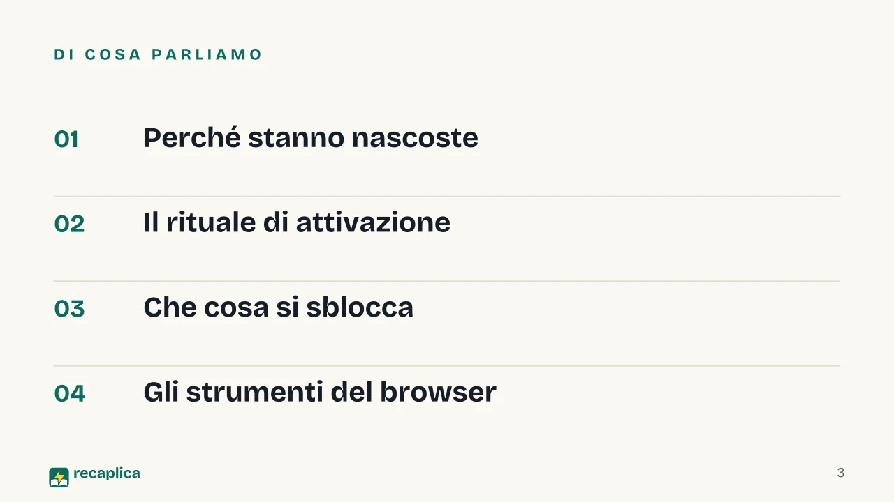 Slide 3 della presentazione su Opzioni sviluppatore: Di cosa parliamo
