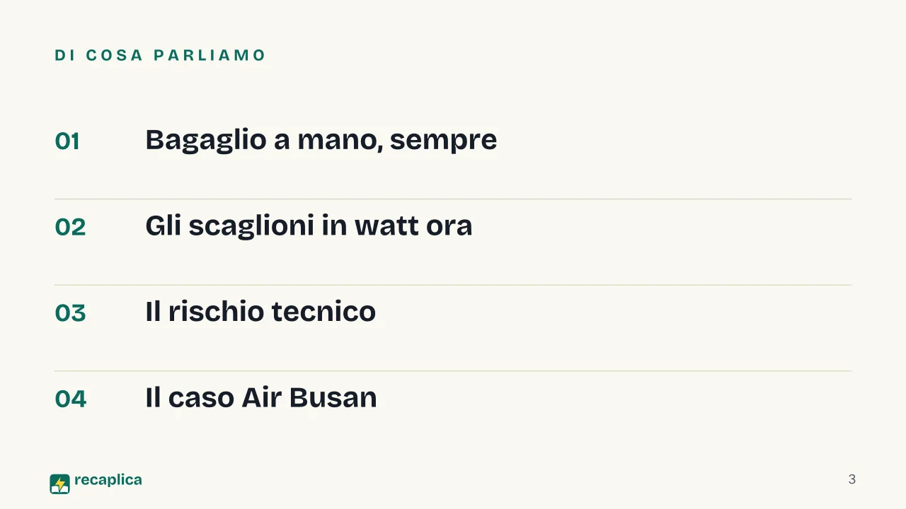 Slide 3 della presentazione su Powerbank in aereo: Di cosa parliamo