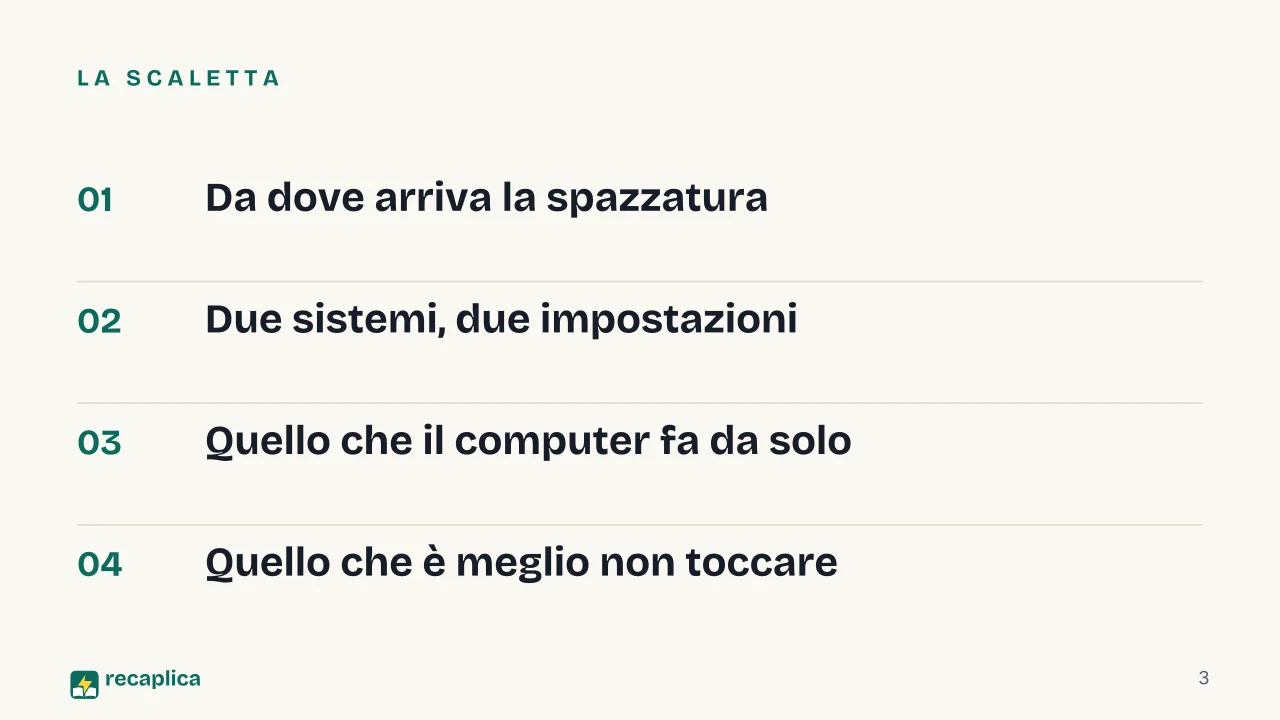 Slide 3 della presentazione su Pulizia di PC e Mac: La scaletta