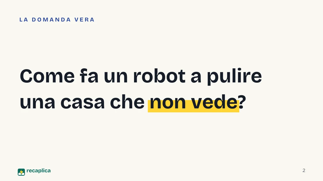 Slide 2 della presentazione su Robot aspirapolvere: Come fa un robot a pulire una casa che non vede?