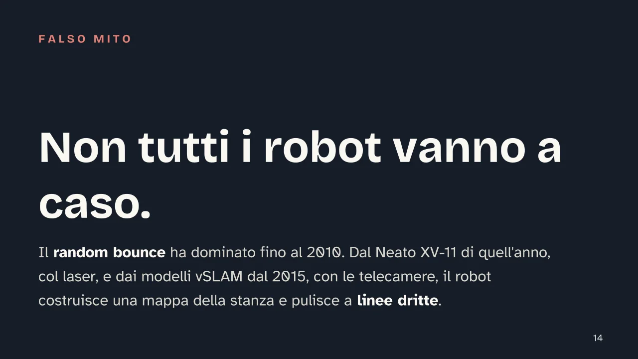 Slide 14 della presentazione su Robot aspirapolvere: Non tutti i robot vanno a caso.