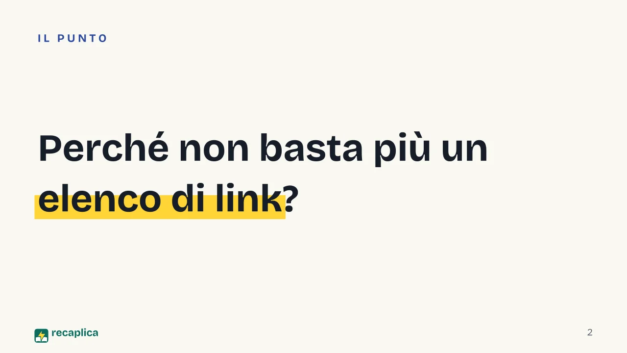 Slide 2 della presentazione su SEO, AEO, GEO: Perché non basta più un elenco di link?