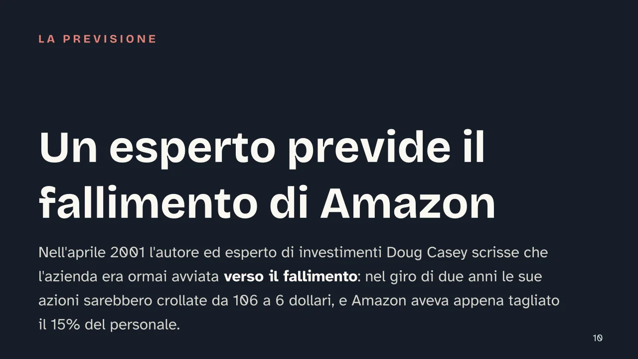 Slide 10 della presentazione su Amazon e Jeff Bezos: Un esperto previde il fallimento di Amazon