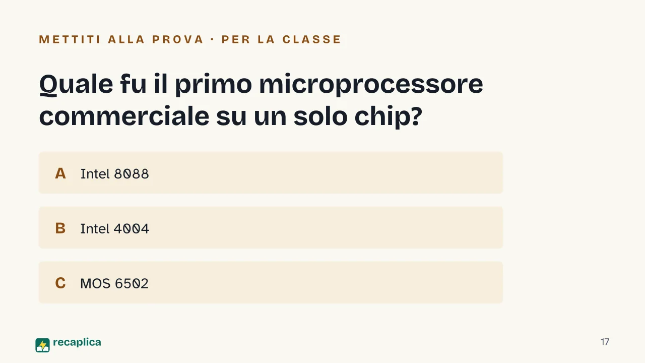 Slide 17 della presentazione su Storia del computer: Quale fu il primo microprocessore commerciale su un solo chip?