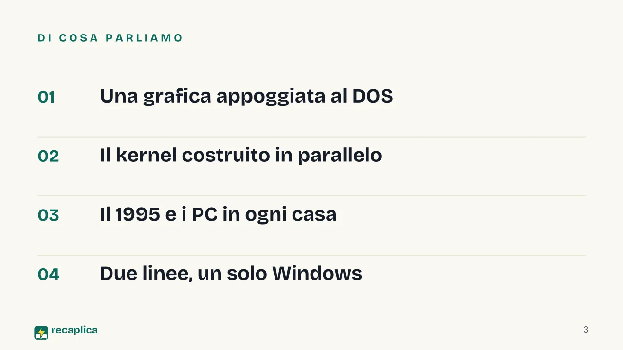 Slide 3 della presentazione su Windows: Di cosa parliamo