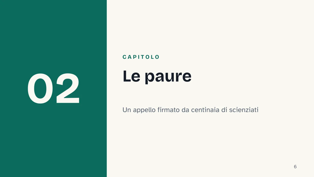 Slide 6 della presentazione su Superintelligenza artificiale: Capitolo 02: Le paure