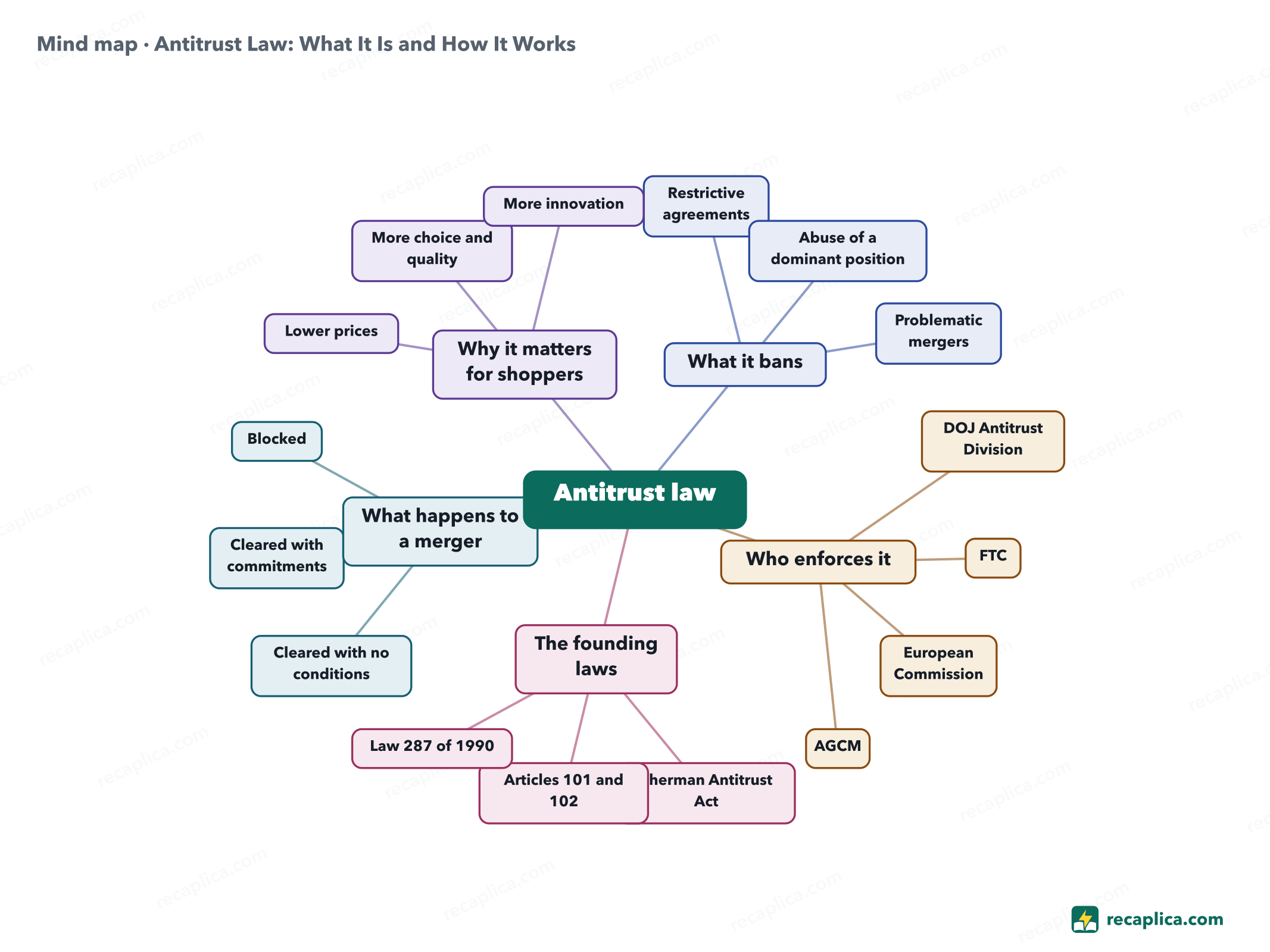 Mind map: Antitrust Law: What It Is and How It Works