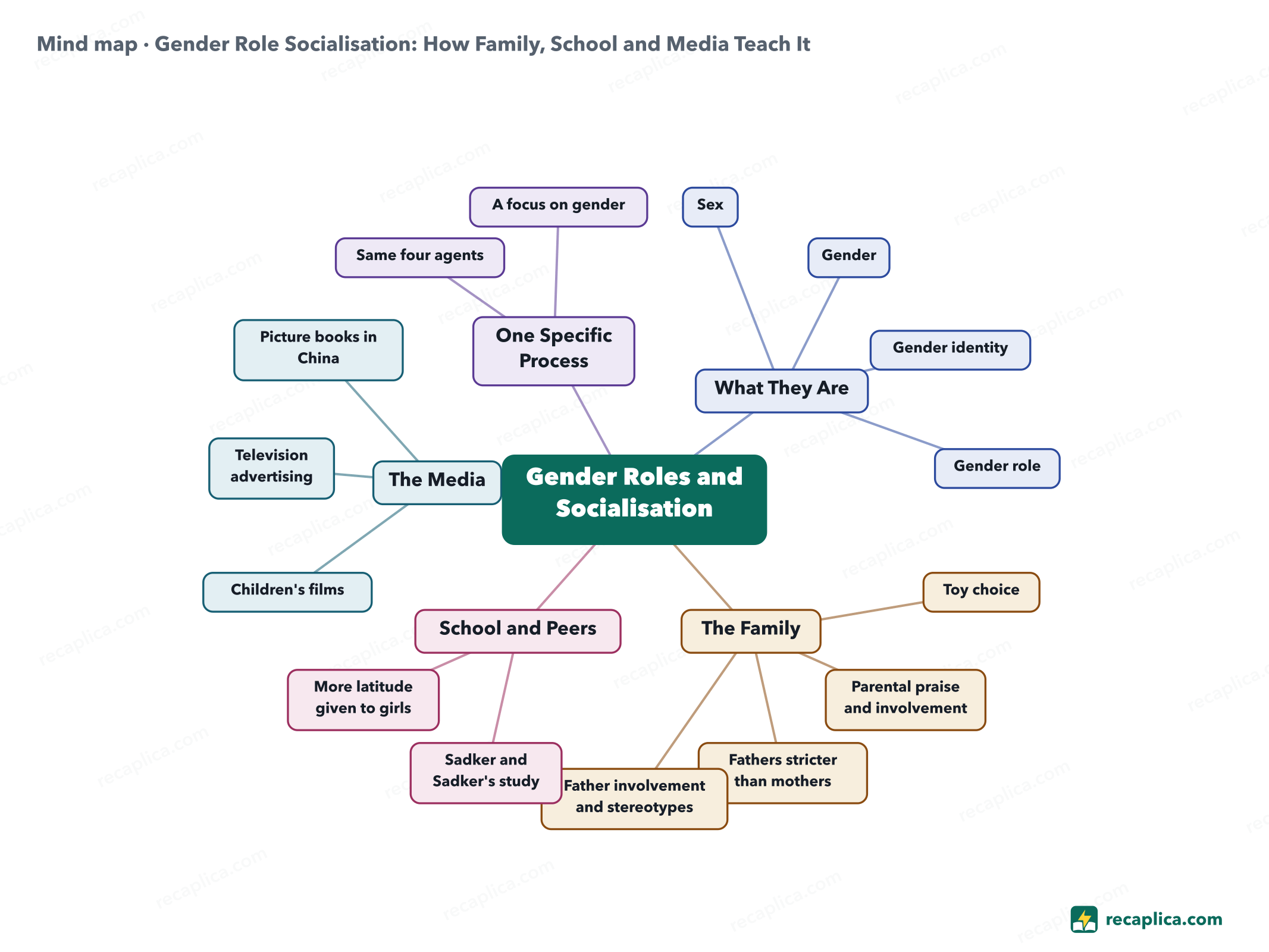 Mind map: Gender Role Socialisation: How Family, School and Media Teach It