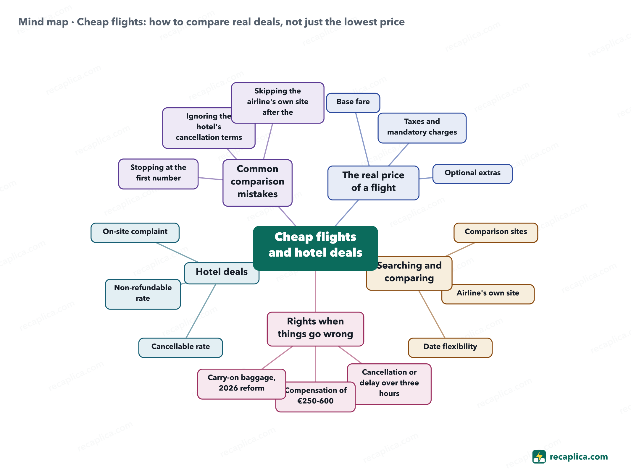 Mind map: Cheap flights: how to compare real deals, not just the lowest price