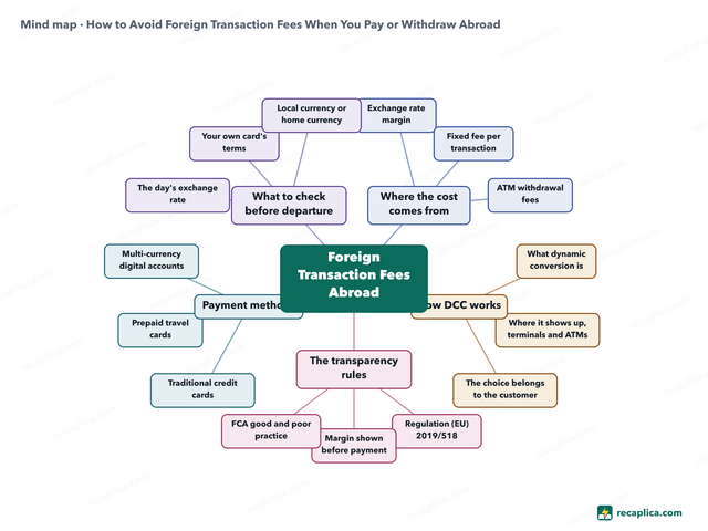 Mind map: How to Avoid Foreign Transaction Fees When You Pay or Withdraw Abroad